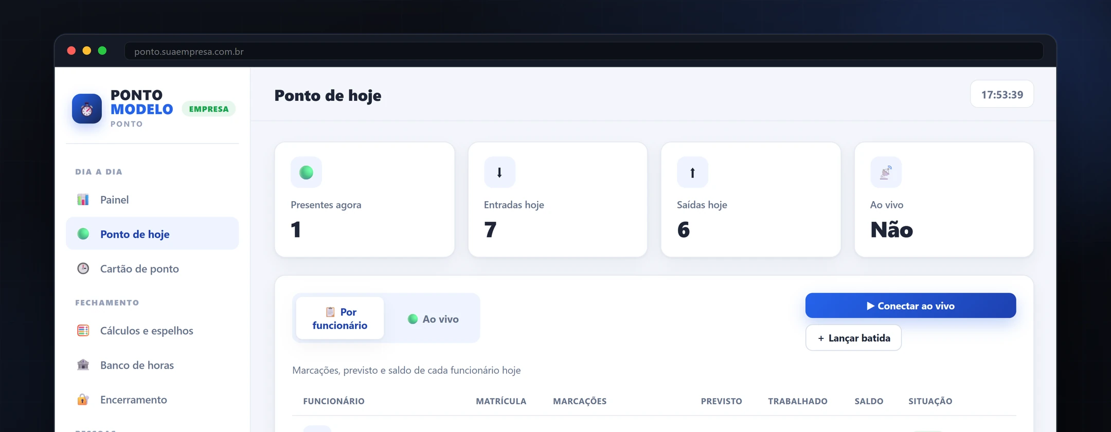 Tela do Ponto Eletrônico